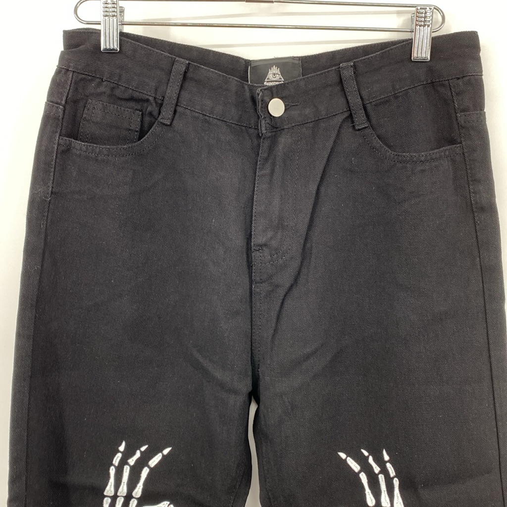 Supermade Jeans Womens Large Black Denim Hand Painted Skeleton Fingers Bones — image 5 of 8